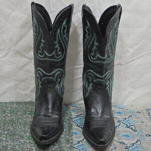 Ariat Tall Black Leather Cowboy Boots with Turquoise Embroidery